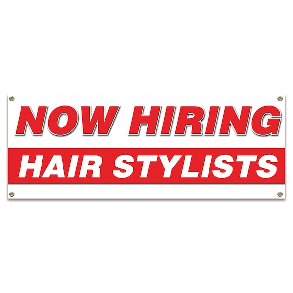Now Hiring Hair Stylists Banner Apply Inside Accepting Application Single Sided